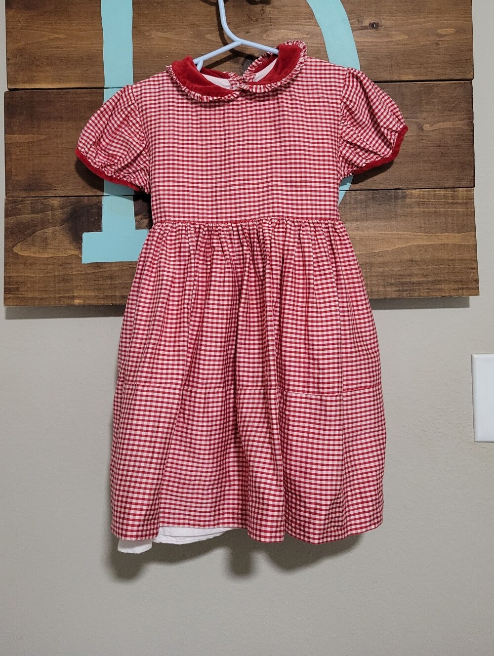 Papo d'Anjo Red Gingham Puff Sleeves Peter pan Collar Silk Heritage Dress 5Y